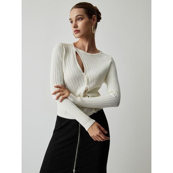 Commence NWT Diagonal Buttoned Rib Long Sleeve Top Sweater Size M - Picture 2 of 6